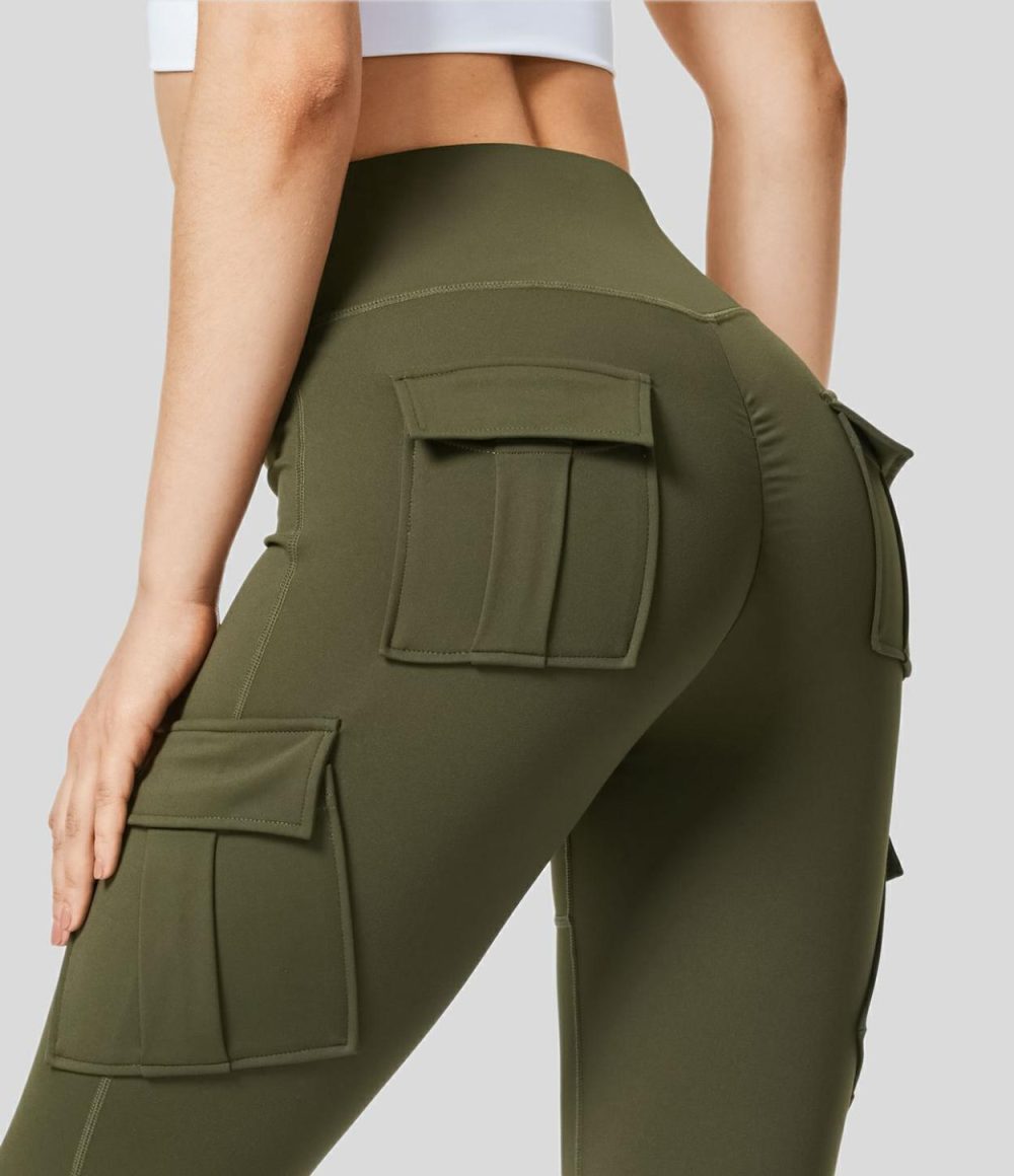 High Waisted Cargo Pocket Capri Yoga Leggings  | Womens  Cargo Pants Cargo Pants Cargo Pants