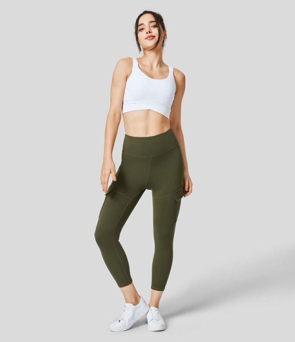 High Waisted Cargo Pocket Capri Yoga Leggings  | Womens  Cargo Pants Cargo Pants Cargo Pants