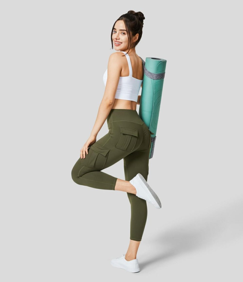 High Waisted Cargo Pocket Capri Yoga Leggings  | Womens  Cargo Pants Cargo Pants Cargo Pants