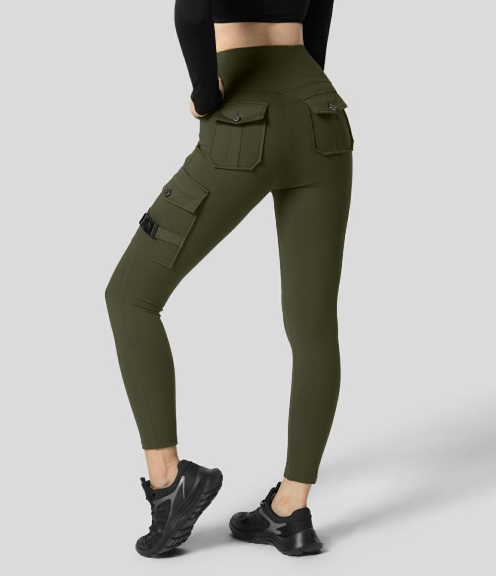 High Waisted Cargo Pocket Yoga 7/8 Leggings  | Womens  Cargo Pants Cargo Pants Cargo Pants