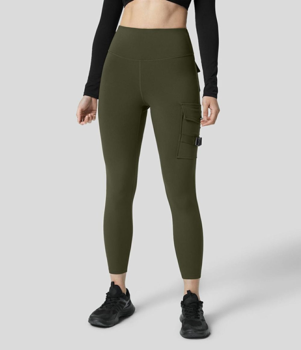 High Waisted Cargo Pocket Yoga 7/8 Leggings  | Womens  Cargo Pants Cargo Pants Cargo Pants