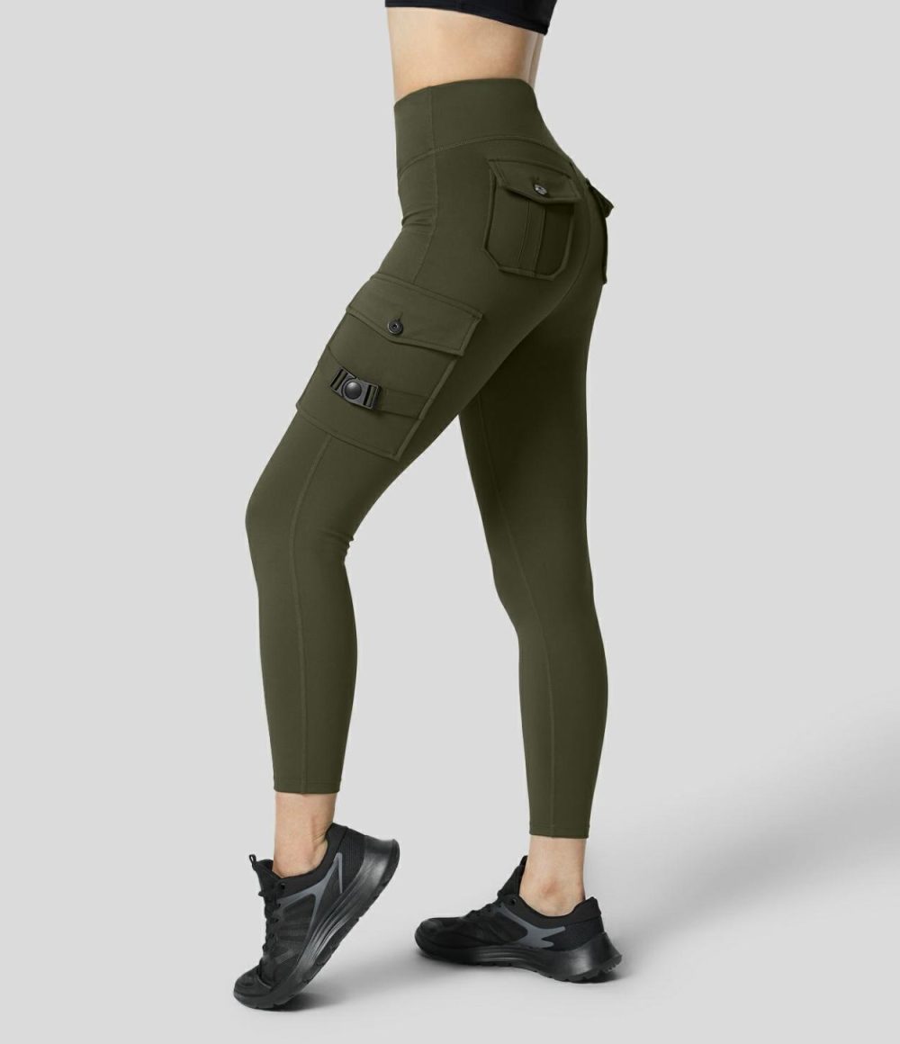 High Waisted Cargo Pocket Yoga 7/8 Leggings  | Womens  Cargo Pants Cargo Pants Cargo Pants