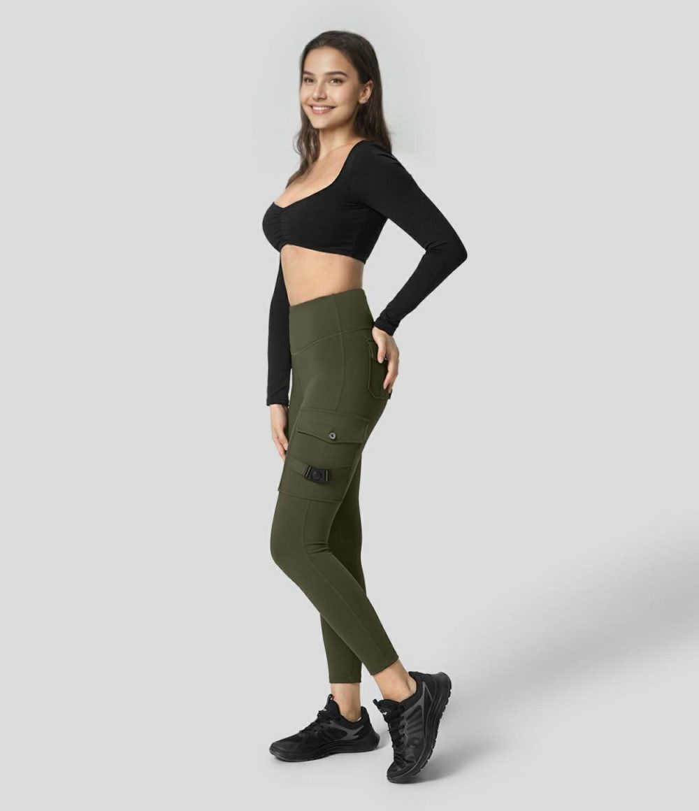 High Waisted Cargo Pocket Yoga 7/8 Leggings  | Womens  Cargo Pants Cargo Pants Cargo Pants