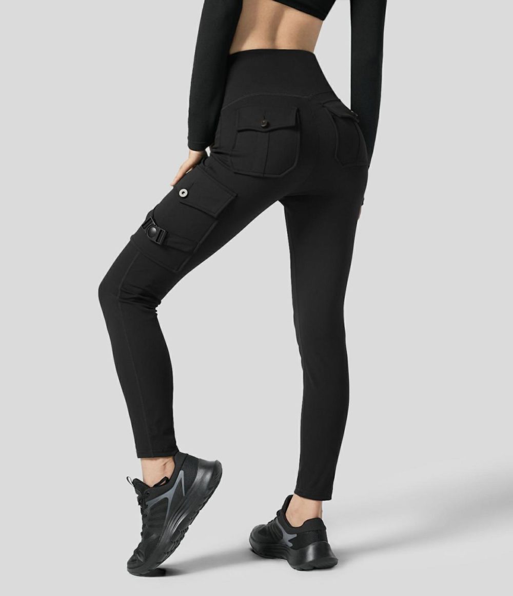 High Waisted Cargo Pocket Yoga 7/8 Leggings  | Womens  Cargo Pants Cargo Pants Cargo Pants