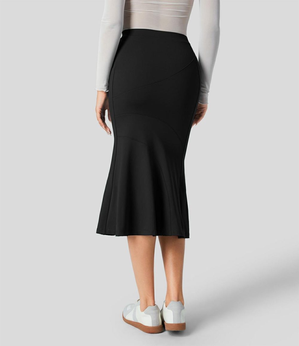 High Waisted Contrast Midi Work Mermaid Skirt  | Womens  Commuting Skirts Clothing Black/Atlantic Deep