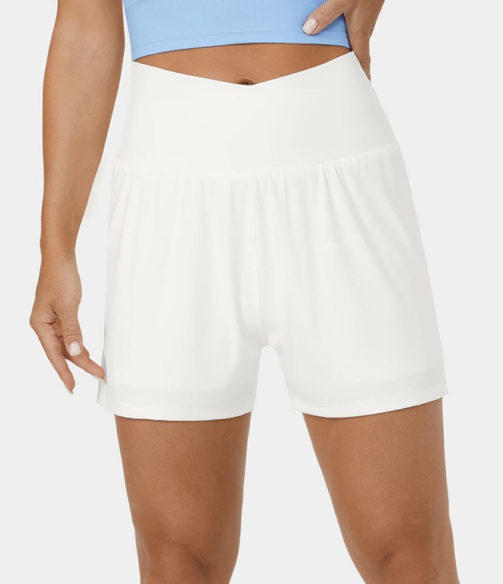 High Waisted Crossover Side Pocket 2-in-1 Casual Shorts  | Womens  Crossover Shorts Clothing Crossover Shorts