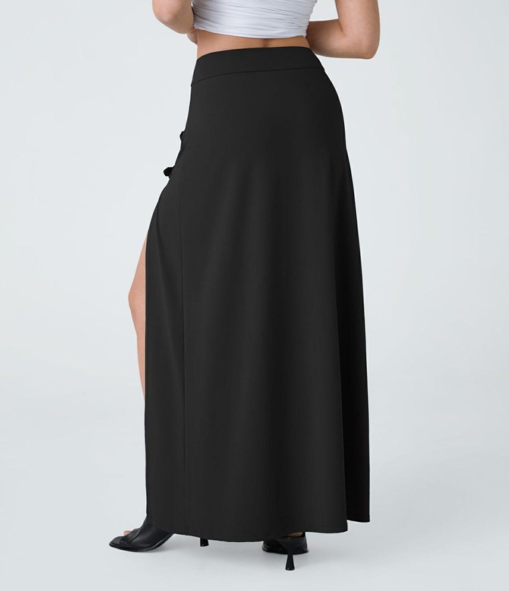 High Waisted Decorative Buckle Split 2-in-1 Maxi Casual Skirt  | Womens  2-in-1 Skorts 2-in-1 Skorts 2-in-1 Skorts