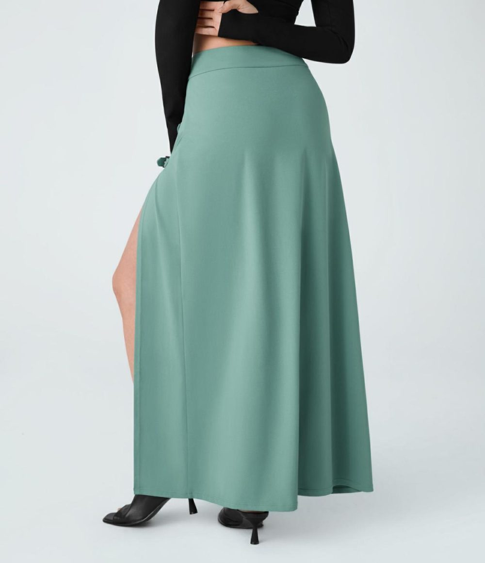 High Waisted Decorative Buckle Split 2-in-1 Maxi Casual Skirt  | Womens  2-in-1 Skorts 2-in-1 Skorts 2-in-1 Skorts