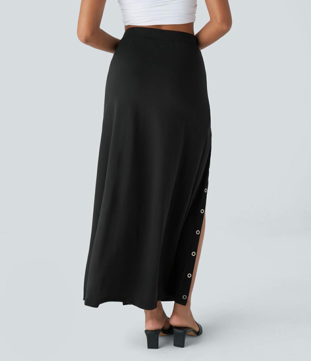 High Waisted Decorative Button Split 2-in-1 Maxi Casual Skirt  | Womens  2-in-1 Skorts 2-in-1 Skorts 2-in-1 Skorts