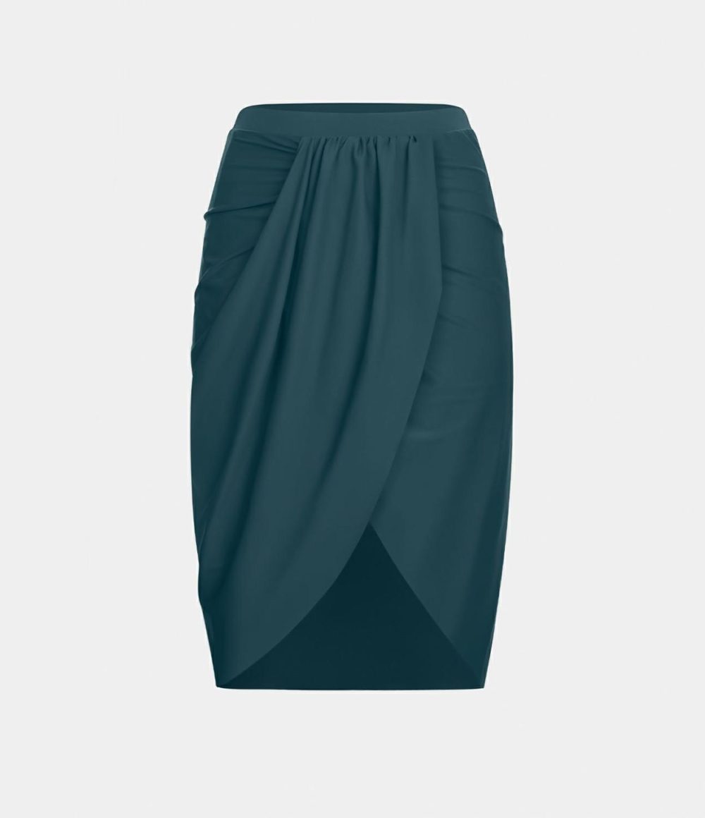 High Waisted Draped Asymmetric 2-in-1 Pocket Casual Skirt  | Womens  2-in-1 Skorts 2-in-1 Skorts 2-in-1 Skorts