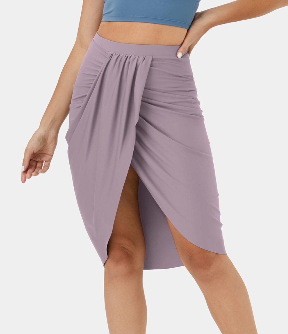 High Waisted Draped Asymmetric 2-in-1 Pocket Casual Skirt  | Womens  2-in-1 Skorts 2-in-1 Skorts 2-in-1 Skorts