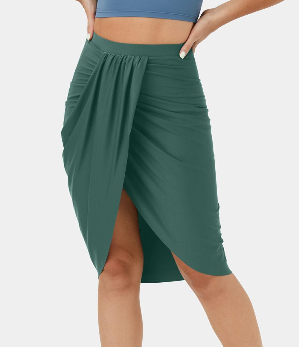 High Waisted Draped Asymmetric 2-in-1 Pocket Casual Skirt  | Womens  2-in-1 Skorts 2-in-1 Skorts 2-in-1 Skorts