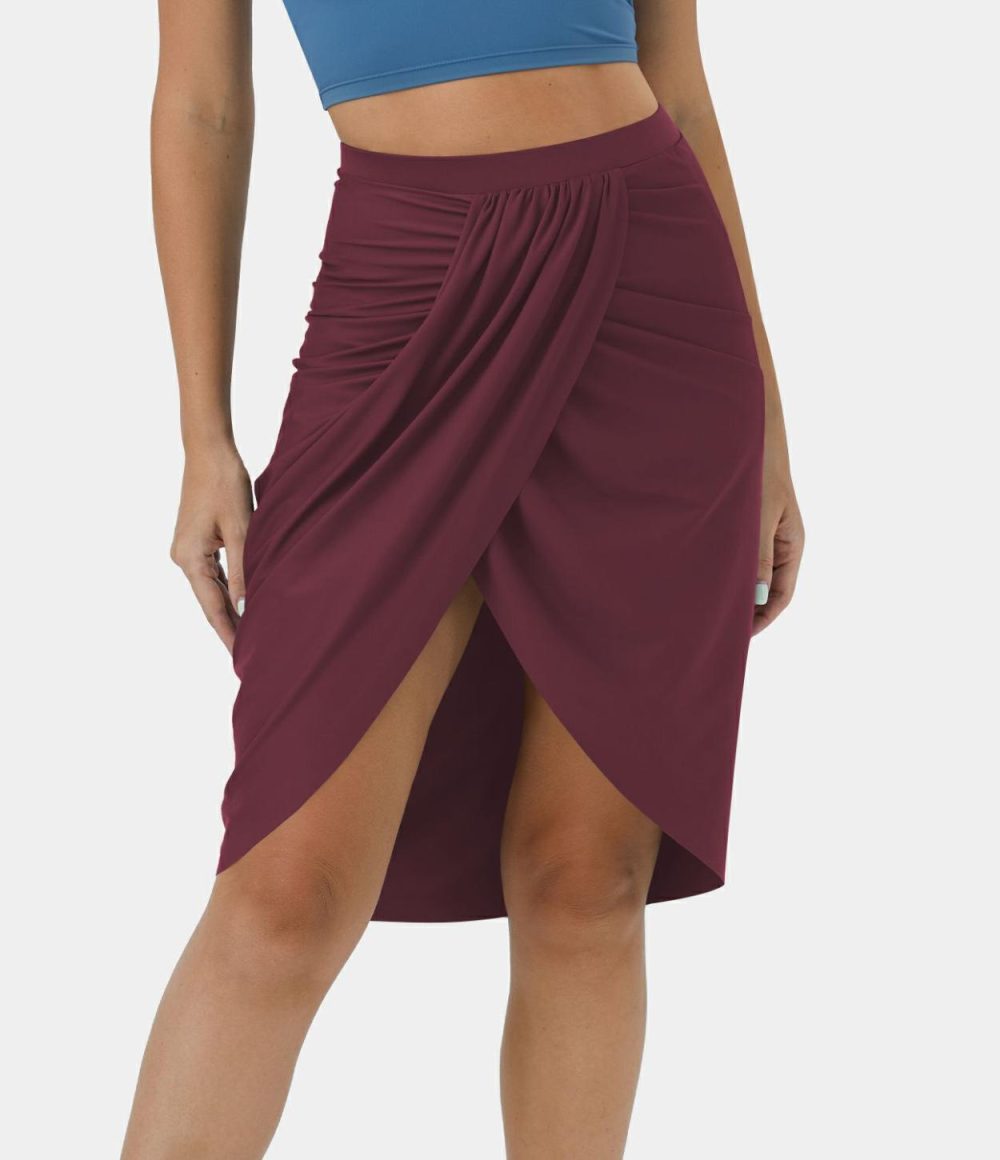 High Waisted Draped Asymmetric 2-in-1 Pocket Casual Skirt  | Womens  2-in-1 Skorts 2-in-1 Skorts 2-in-1 Skorts