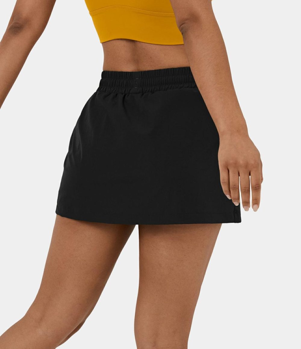 High Waisted Drawstring Crossover Hem 2-in-1 Side Pocket A Line Mini Golf Skirt-Golf Tee Pocket  | Womens  Mini Skirts Clothing Mini Skirts