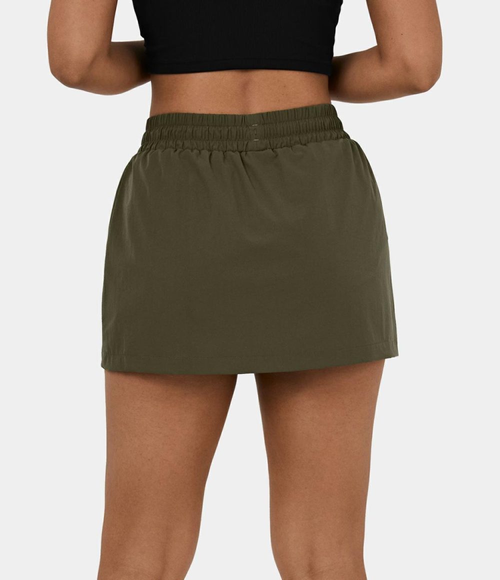 High Waisted Drawstring Crossover Hem 2-in-1 Side Pocket A Line Mini Golf Skirt-Golf Tee Pocket  | Womens  Mini Skirts Clothing Mini Skirts