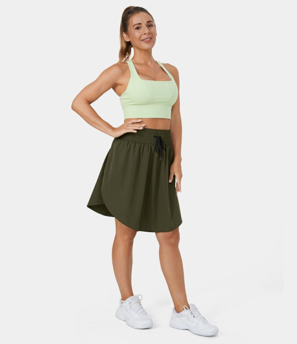 High Waisted Drawstring Curved Hem 2-in-1 Casual Skirt  | Womens  2-in-1 Skorts 2-in-1 Skorts 2-in-1 Skorts