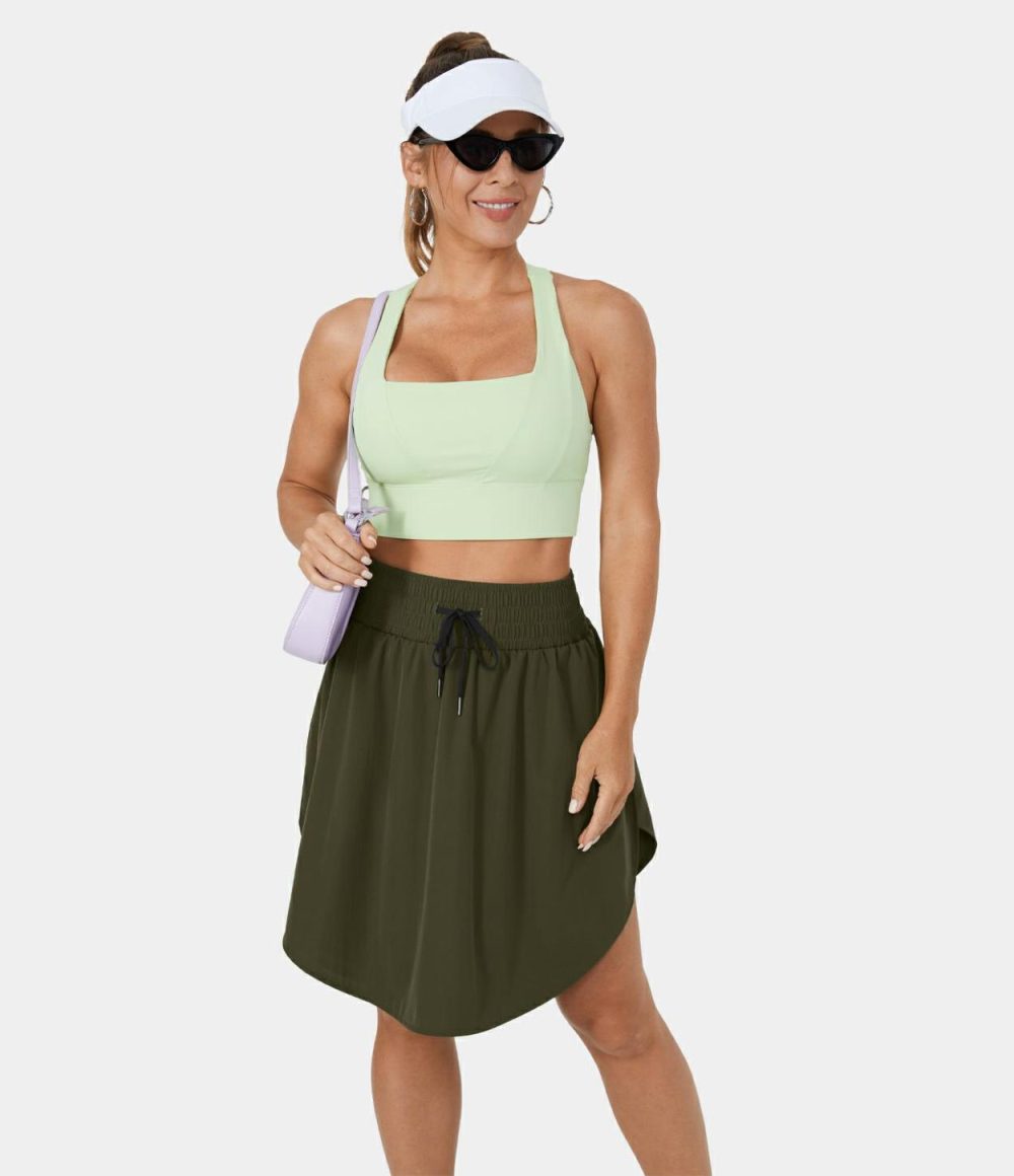 High Waisted Drawstring Curved Hem 2-in-1 Casual Skirt  | Womens  2-in-1 Skorts 2-in-1 Skorts 2-in-1 Skorts