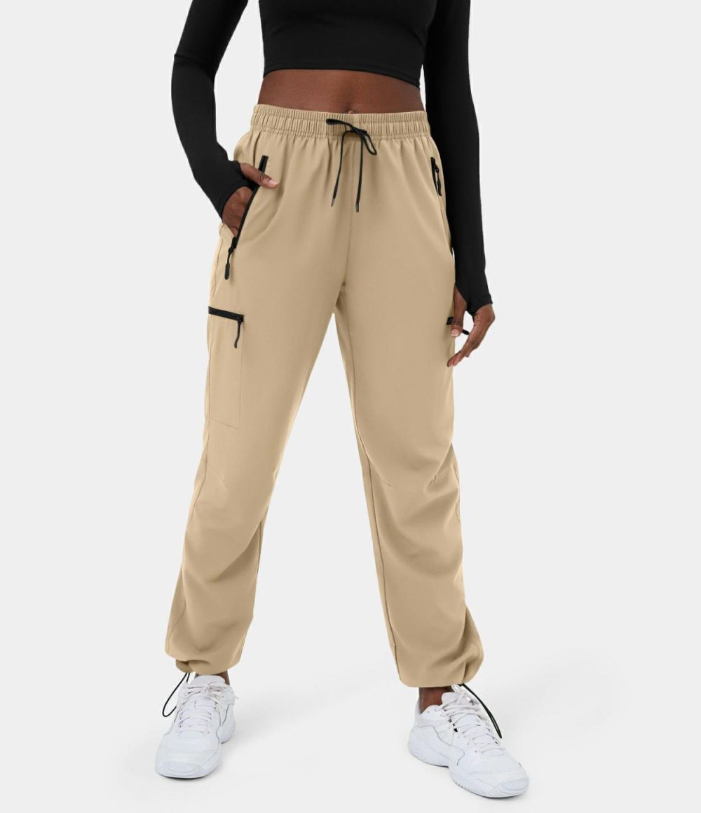 High Waisted Drawstring Side Zip Pocket Casual Cargo Joggers  | Womens  Cargo Pants Cargo Pants Cargo Pants