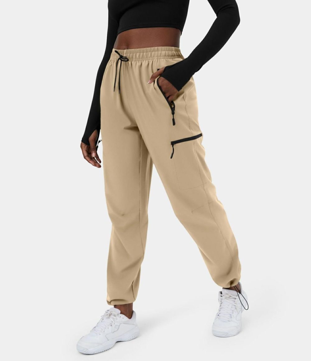 High Waisted Drawstring Side Zip Pocket Casual Cargo Joggers  | Womens  Cargo Pants Cargo Pants Cargo Pants