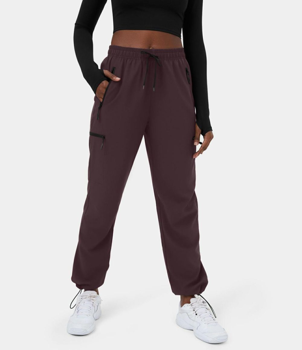 High Waisted Drawstring Side Zip Pocket Casual Cargo Joggers  | Womens  Cargo Pants Cargo Pants Cargo Pants