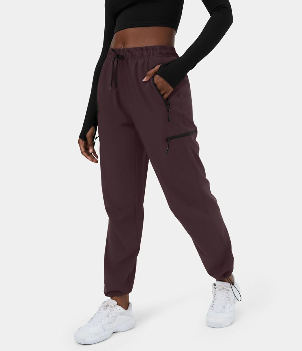 High Waisted Drawstring Side Zip Pocket Casual Cargo Joggers  | Womens  Cargo Pants Cargo Pants Cargo Pants