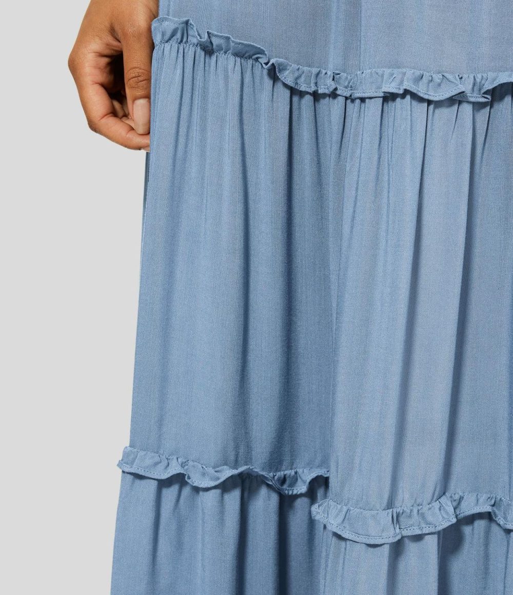 High Waisted Elastic Waistband Drawstring Frill Flowy Maxi Casual Skirt  | Womens  Everyday Skirts Clothing Everyday Skirts