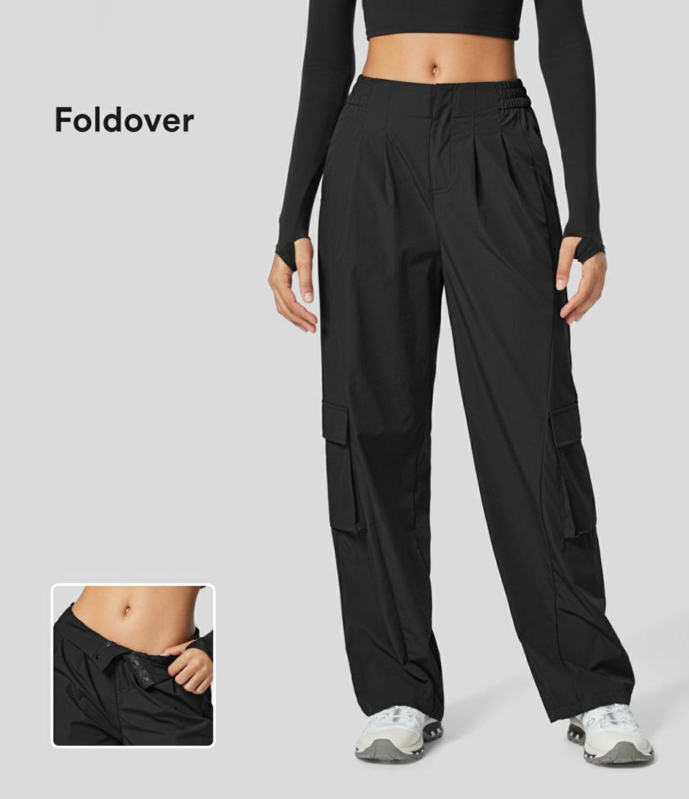 High Waisted Elastic Waistband Multiple Pockets Solid Straight Leg Hiking Cargo Pants  | Womens  Cargo Pants Cargo Pants Cargo Pants