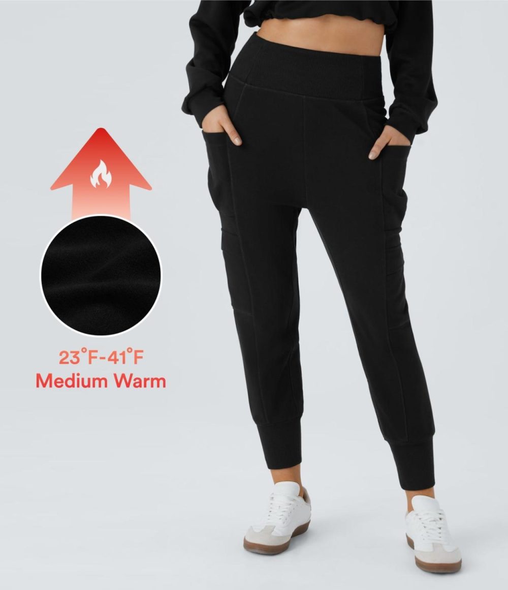 High Waisted Foldover Side Pocket Harem Fleece Casual Cotton Cargo Joggers  | Womens  Cargo Pants Cargo Pants Black/Tea White Flower Gray/Burnt Russet/Mood Indigo/Monk'S Robe