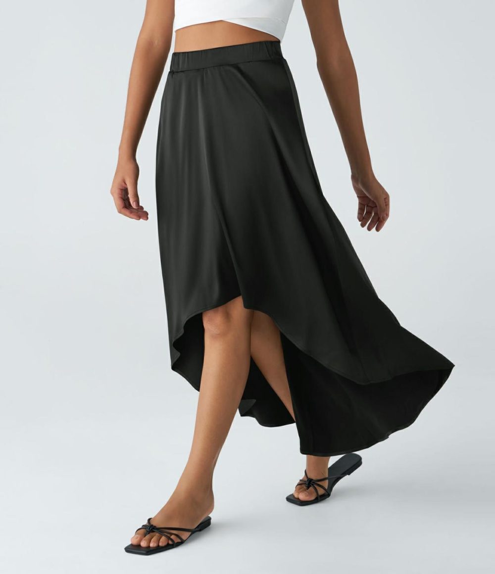 High Waisted High Low 2-in-1 Flowy Flare Maxi Casual Skirt  | Womens  2-in-1 Skorts 2-in-1 Skorts 2-in-1 Skorts