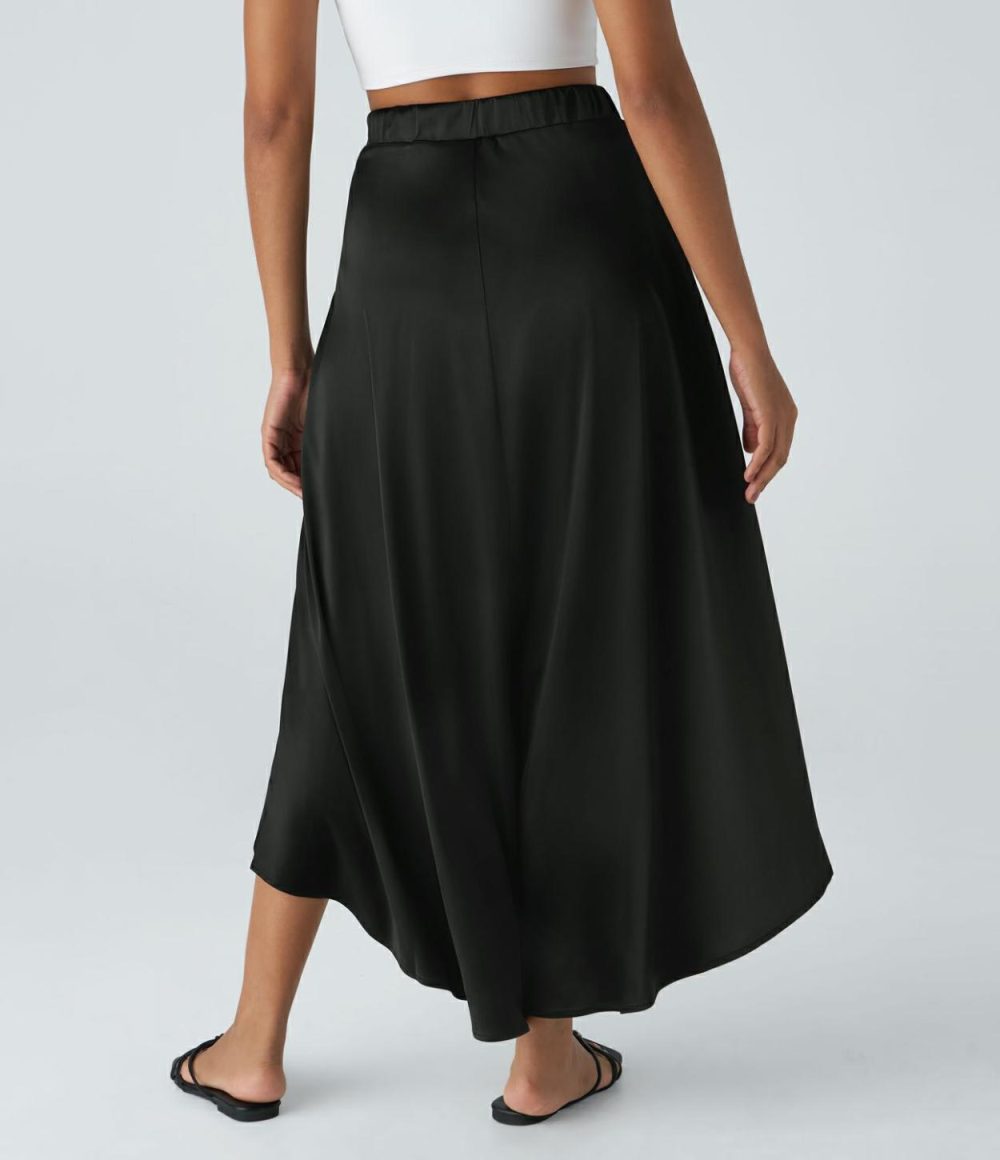 High Waisted High Low 2-in-1 Flowy Flare Maxi Casual Skirt  | Womens  2-in-1 Skorts 2-in-1 Skorts 2-in-1 Skorts