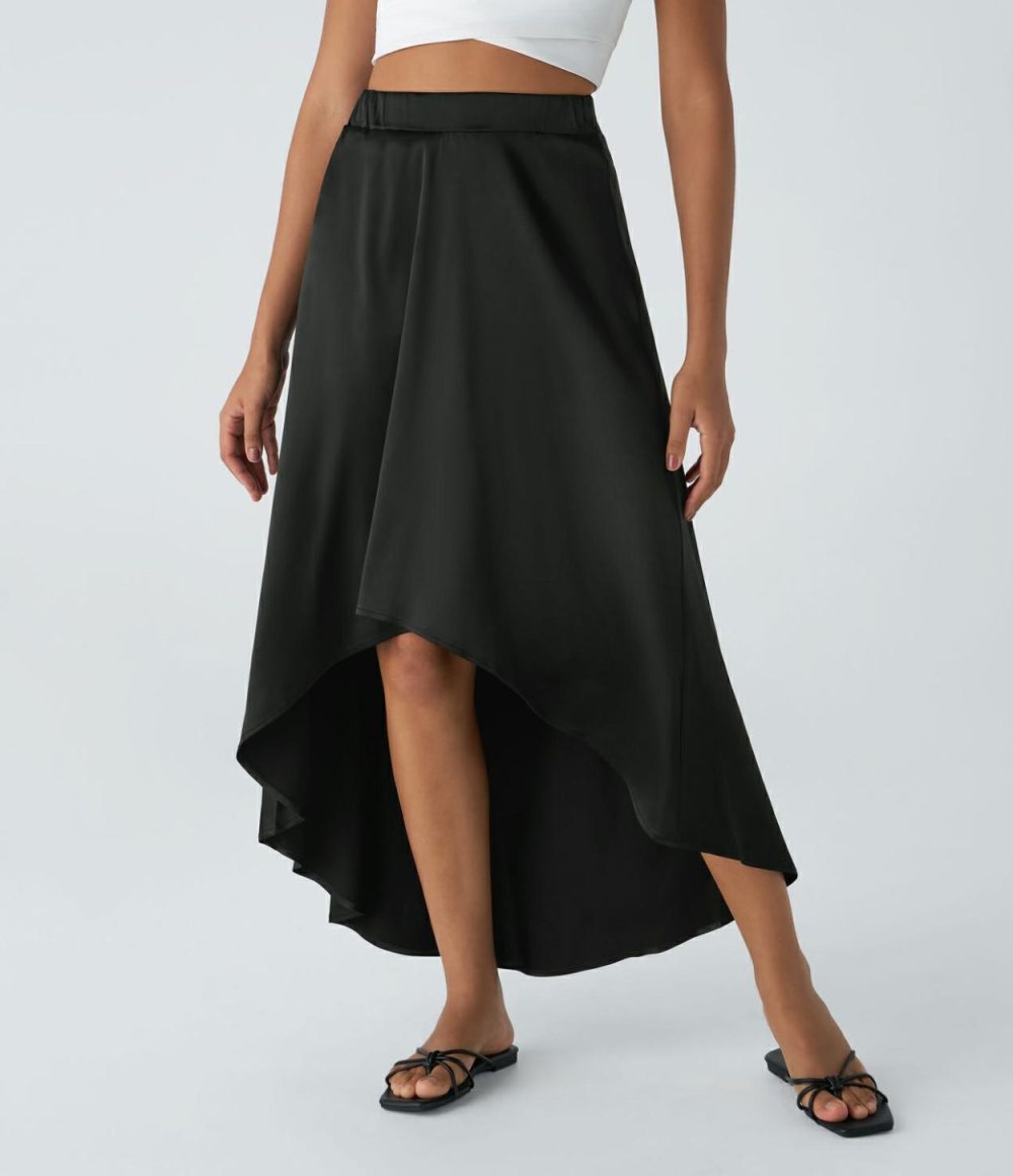 High Waisted High Low 2-in-1 Flowy Flare Maxi Casual Skirt  | Womens  2-in-1 Skorts 2-in-1 Skorts 2-in-1 Skorts