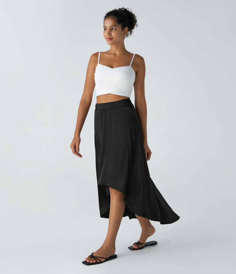 High Waisted High Low 2-in-1 Flowy Flare Maxi Casual Skirt  | Womens  2-in-1 Skorts 2-in-1 Skorts 2-in-1 Skorts