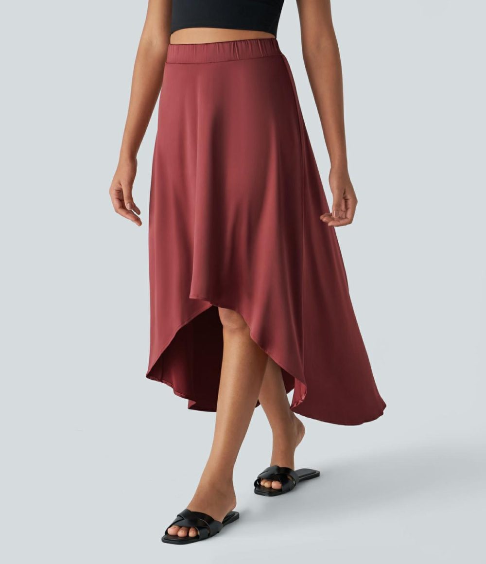 High Waisted High Low 2-in-1 Flowy Flare Maxi Casual Skirt  | Womens  2-in-1 Skorts 2-in-1 Skorts 2-in-1 Skorts