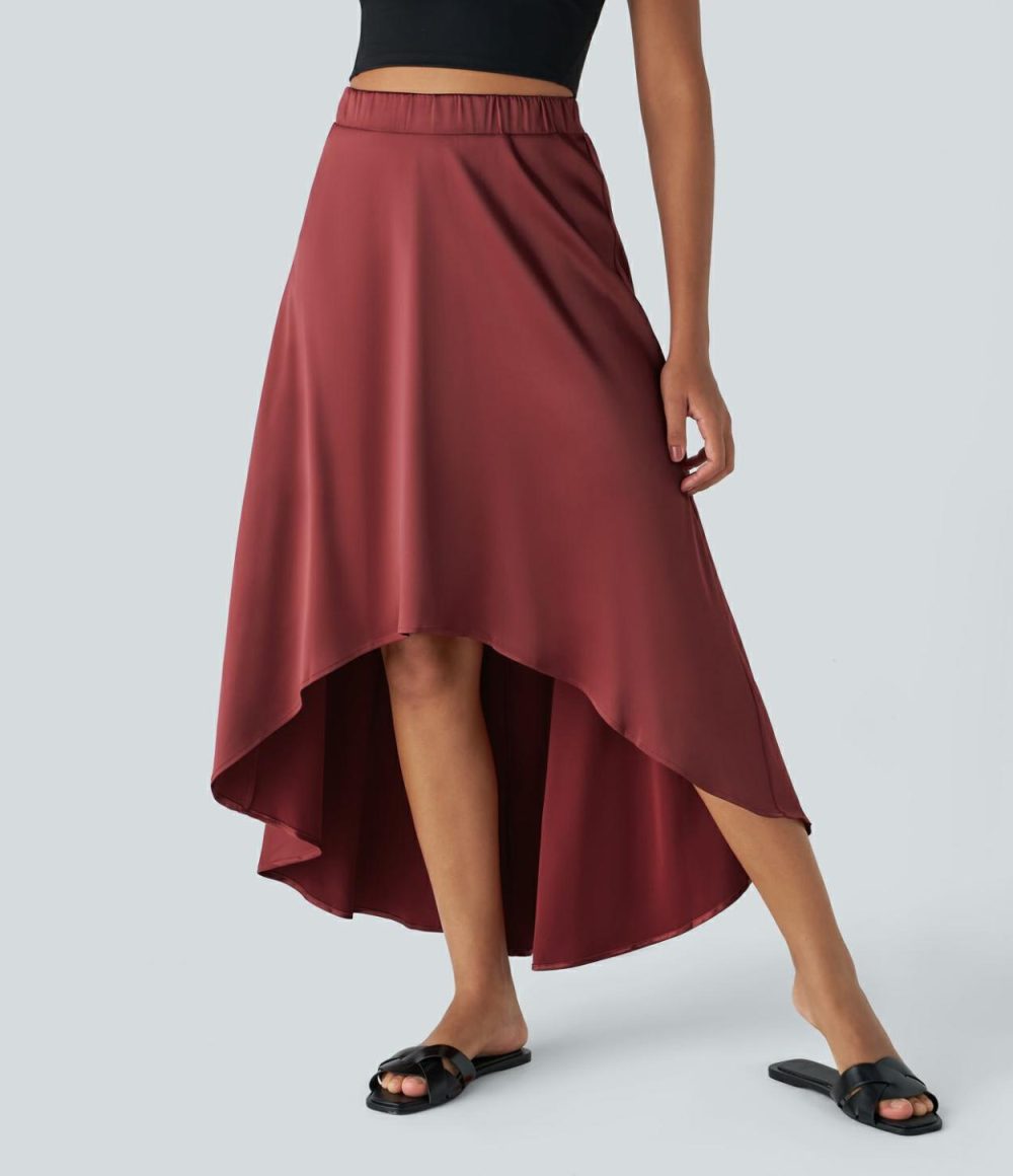 High Waisted High Low 2-in-1 Flowy Flare Maxi Casual Skirt  | Womens  2-in-1 Skorts 2-in-1 Skorts 2-in-1 Skorts