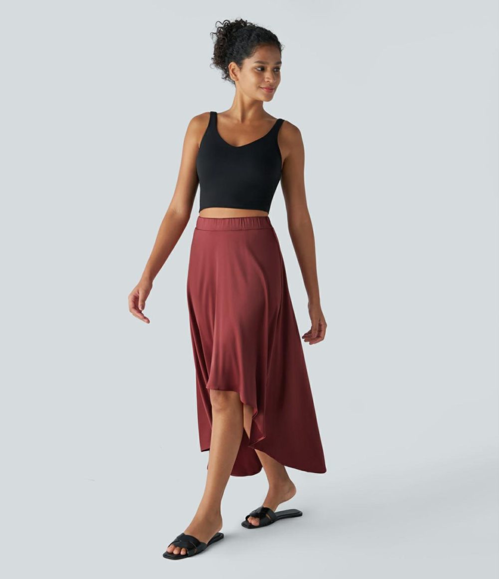 High Waisted High Low 2-in-1 Flowy Flare Maxi Casual Skirt  | Womens  2-in-1 Skorts 2-in-1 Skorts 2-in-1 Skorts