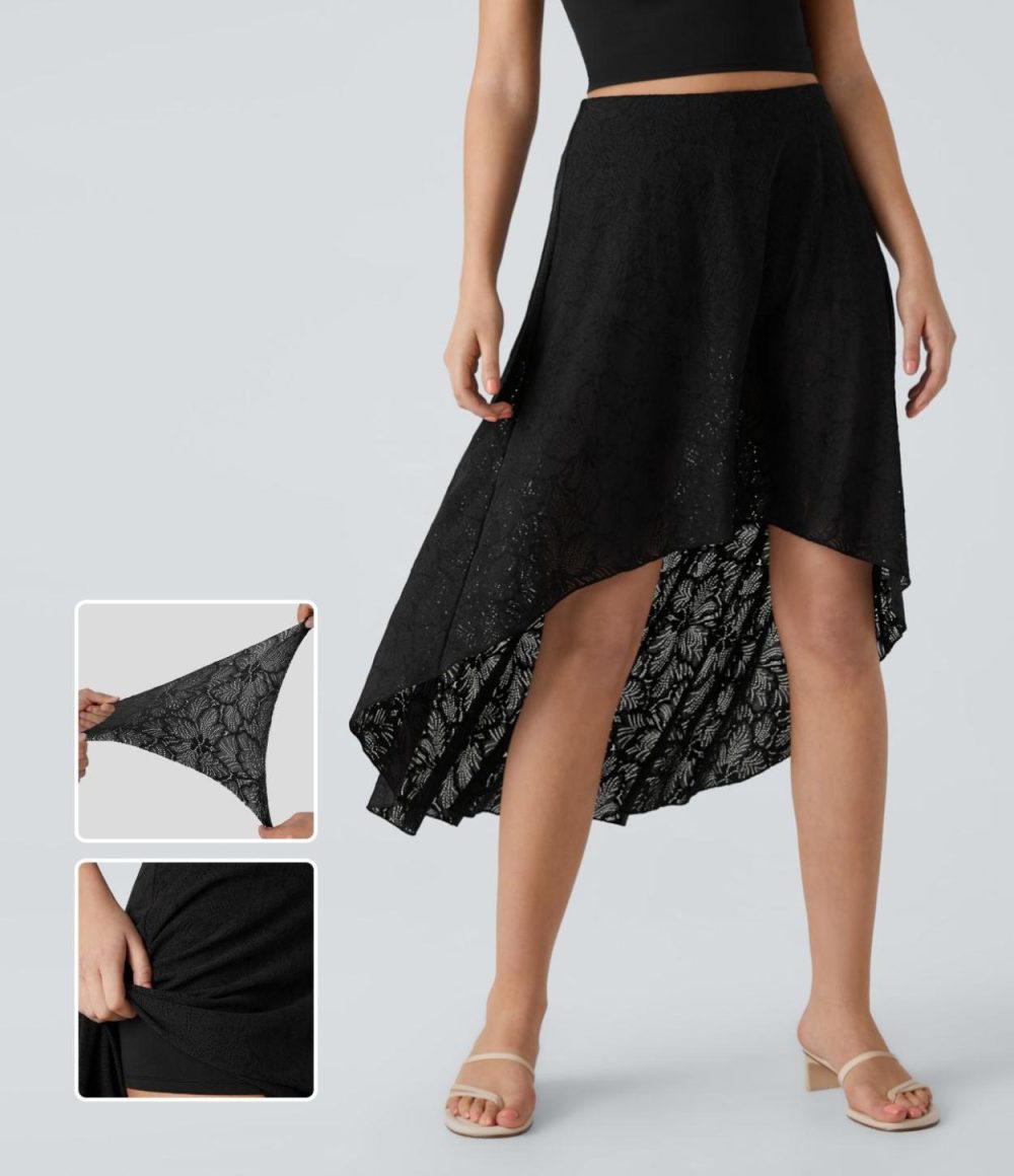 High Waisted High Low 2-in-1 Flowy Lace Casual Skirt  | Womens  2-in-1 Skorts 2-in-1 Skorts 2-in-1 Skorts