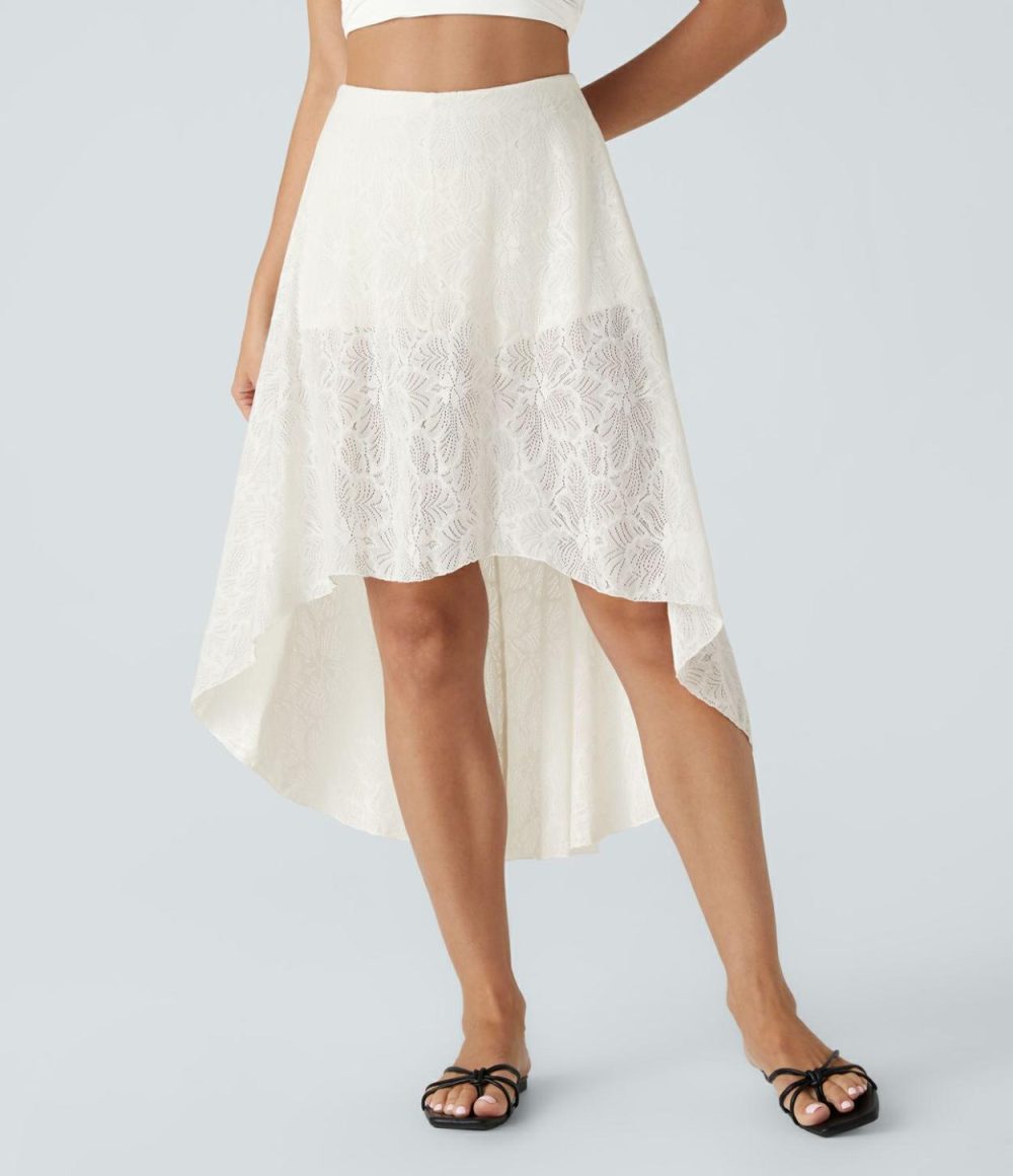 High Waisted High Low 2-in-1 Flowy Lace Casual Skirt  | Womens  2-in-1 Skorts 2-in-1 Skorts 2-in-1 Skorts