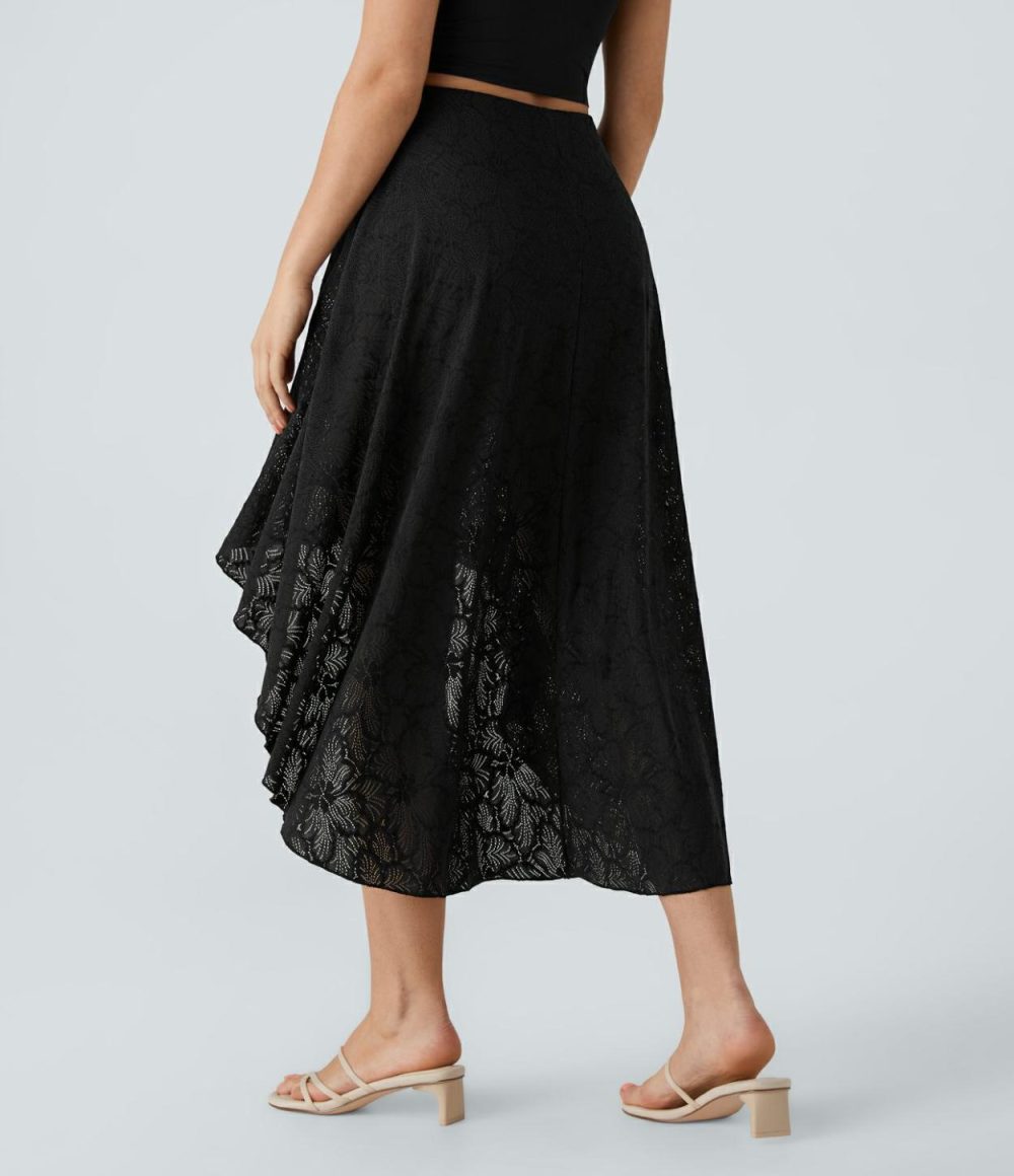 High Waisted High Low 2-in-1 Flowy Lace Casual Skirt  | Womens  2-in-1 Skorts 2-in-1 Skorts 2-in-1 Skorts