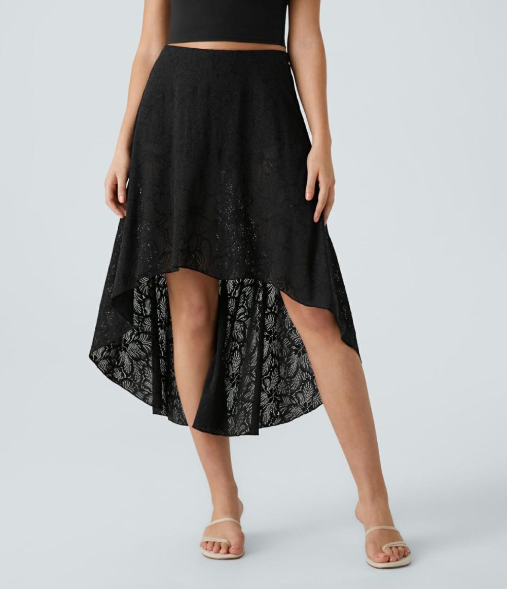 High Waisted High Low 2-in-1 Flowy Lace Casual Skirt  | Womens  2-in-1 Skorts 2-in-1 Skorts 2-in-1 Skorts