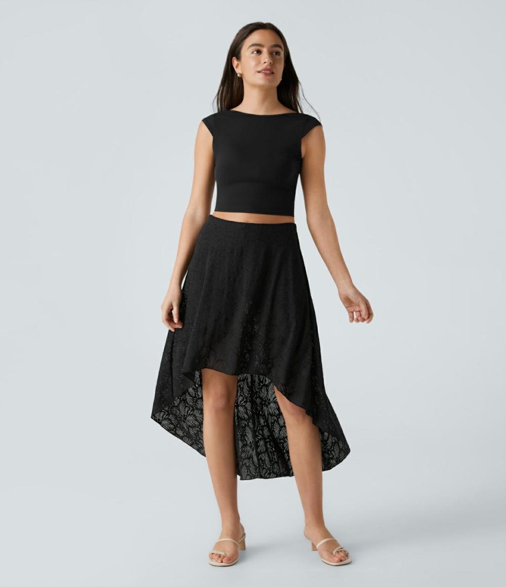 High Waisted High Low 2-in-1 Flowy Lace Casual Skirt  | Womens  2-in-1 Skorts 2-in-1 Skorts 2-in-1 Skorts