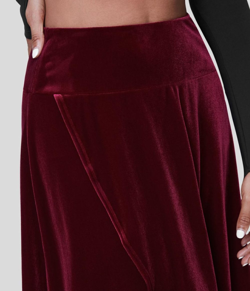 High Waisted High Low Crossover 2-in-1 Velvet Maxi Party Skirt  | Womens  2-in-1 Skorts 2-in-1 Skorts 2-in-1 Skorts