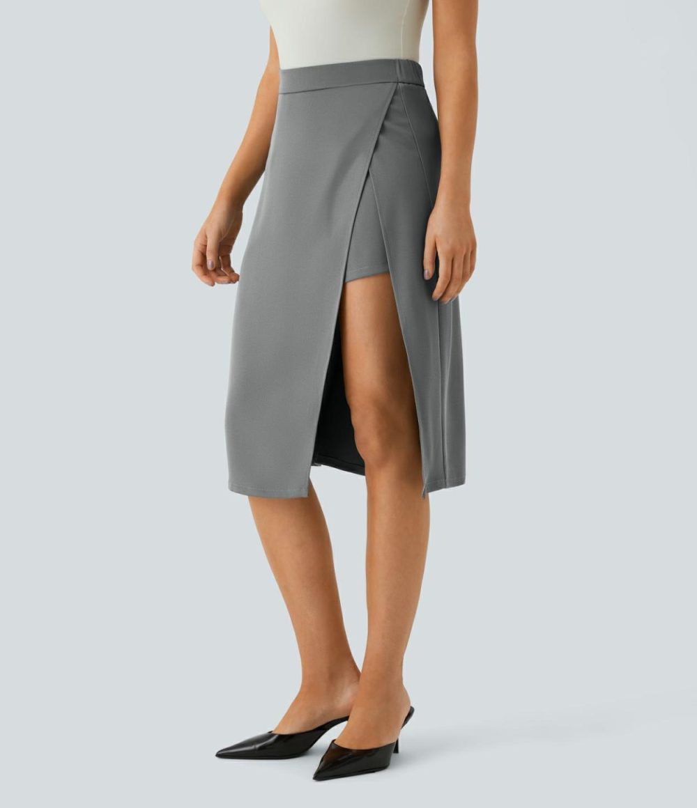 High Waisted Invisible Zipper 2-in-1 Split Midi Work Skirt  | Womens  2-in-1 Skorts 2-in-1 Skorts 2-in-1 Skorts