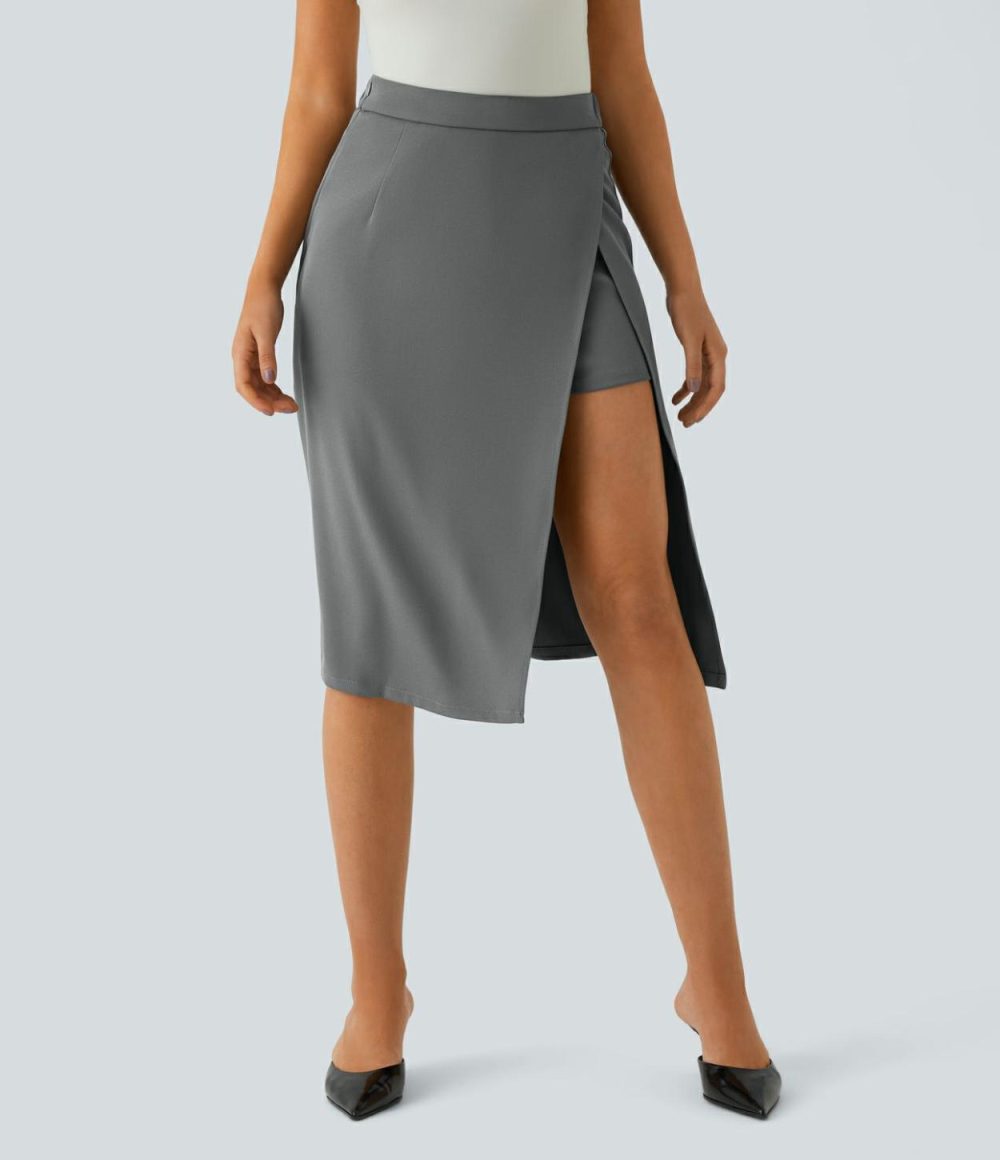 High Waisted Invisible Zipper 2-in-1 Split Midi Work Skirt  | Womens  2-in-1 Skorts 2-in-1 Skorts 2-in-1 Skorts