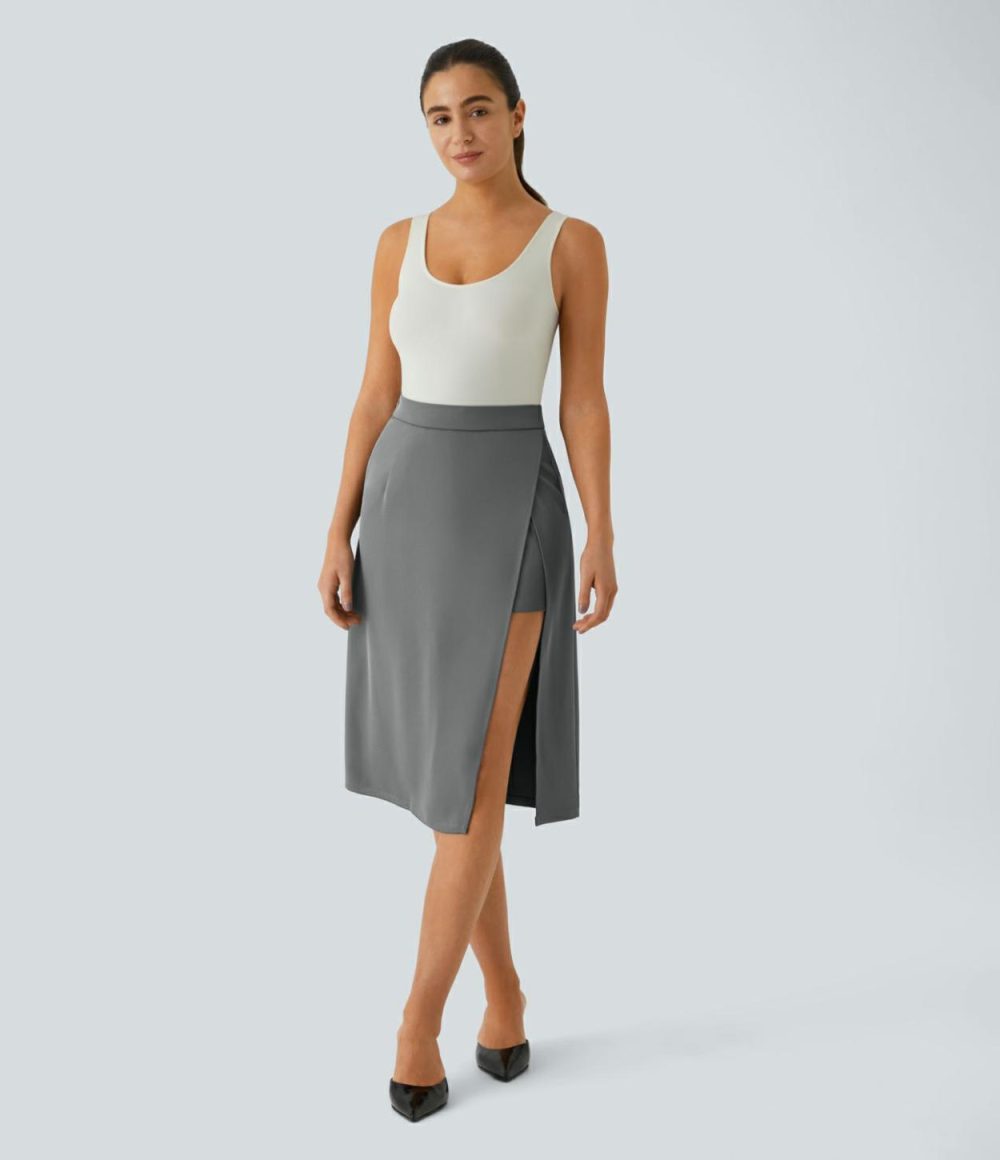 High Waisted Invisible Zipper 2-in-1 Split Midi Work Skirt  | Womens  2-in-1 Skorts 2-in-1 Skorts 2-in-1 Skorts