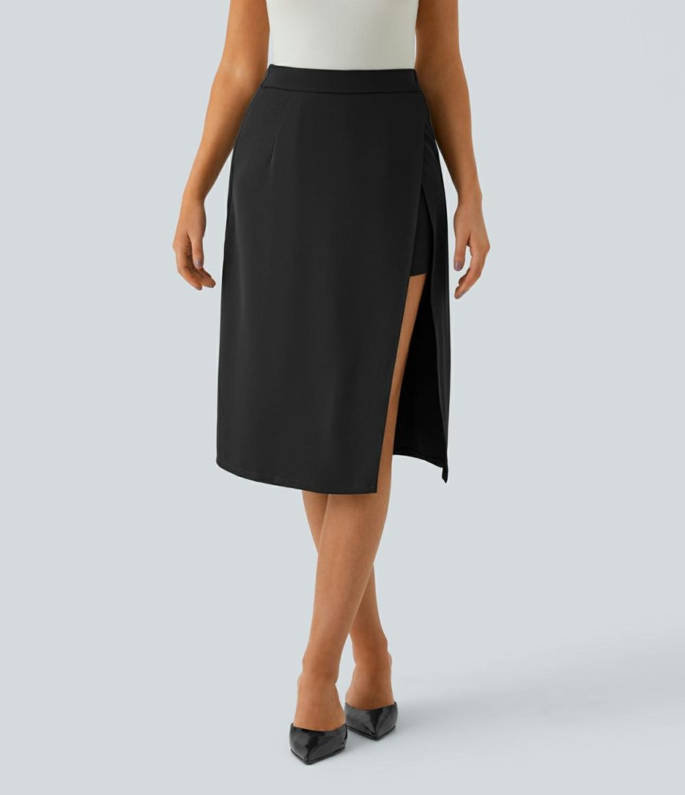 High Waisted Invisible Zipper 2-in-1 Split Midi Work Skirt  | Womens  2-in-1 Skorts 2-in-1 Skorts 2-in-1 Skorts