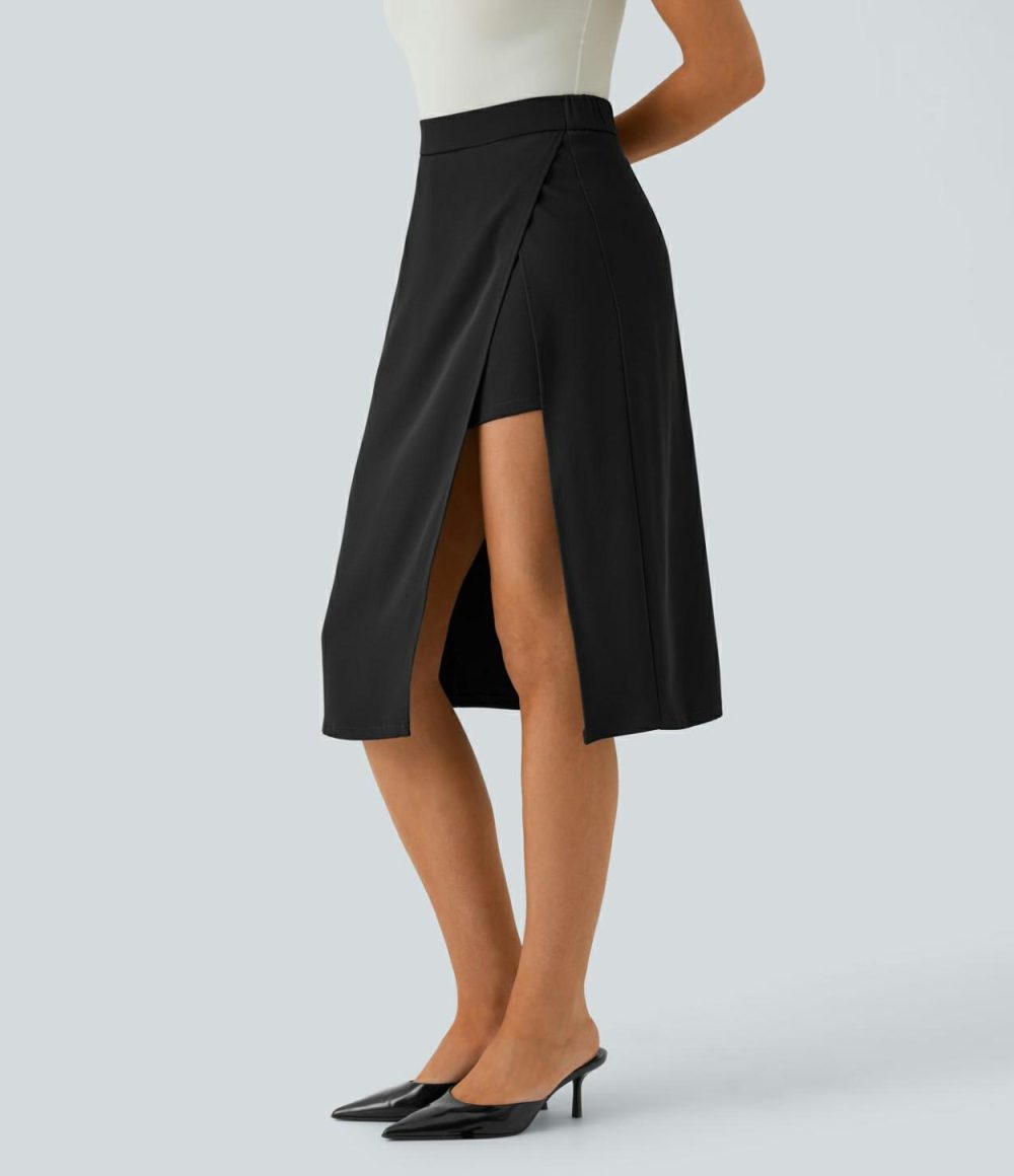 High Waisted Invisible Zipper 2-in-1 Split Midi Work Skirt  | Womens  2-in-1 Skorts 2-in-1 Skorts 2-in-1 Skorts