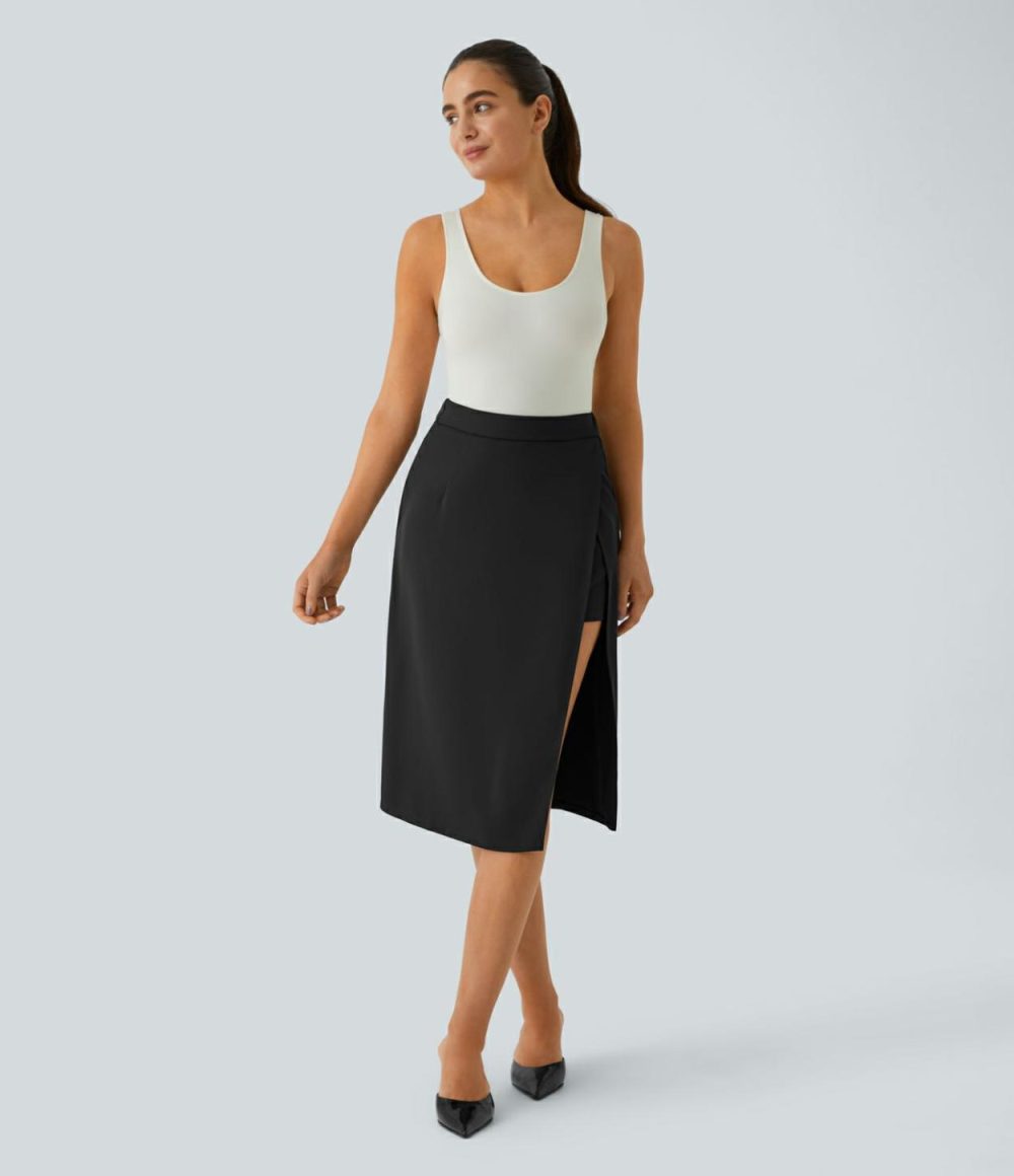 High Waisted Invisible Zipper 2-in-1 Split Midi Work Skirt  | Womens  2-in-1 Skorts 2-in-1 Skorts 2-in-1 Skorts