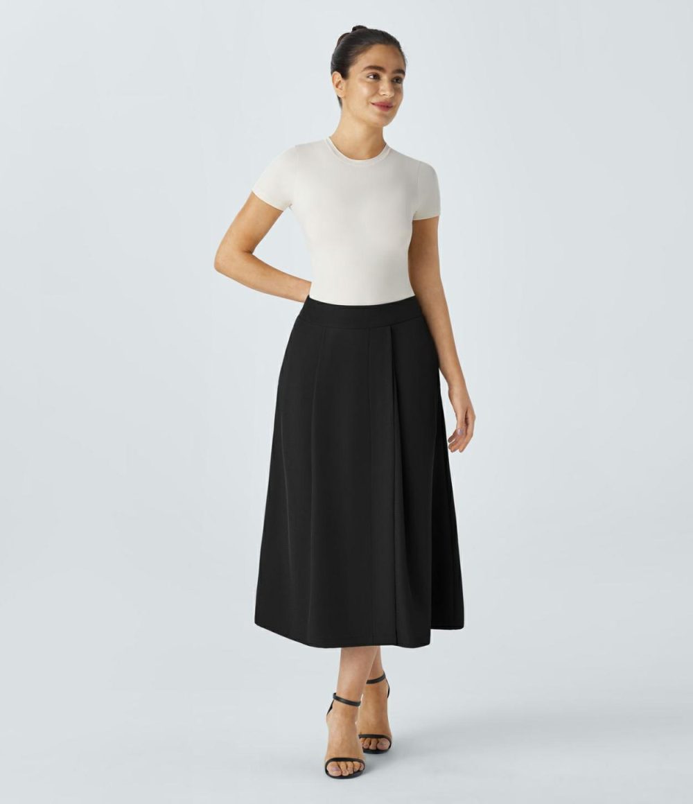 High Waisted Invisible Zipper Side Pocket Split Midi Work Skirt  | Womens  Commuting Skirts Clothing Commuting Skirts