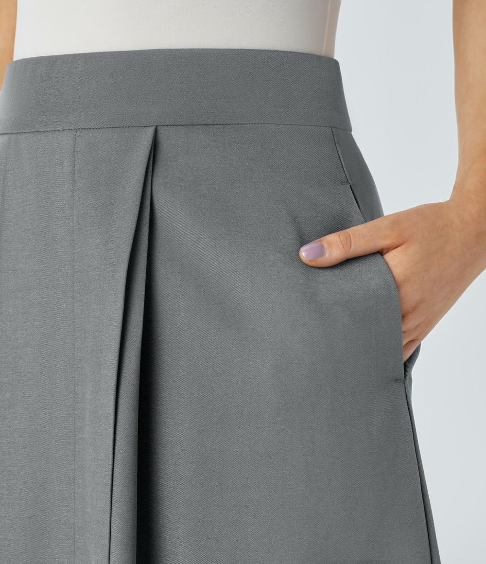 High Waisted Invisible Zipper Side Pocket Split Midi Work Skirt  | Womens  Commuting Skirts Clothing Commuting Skirts