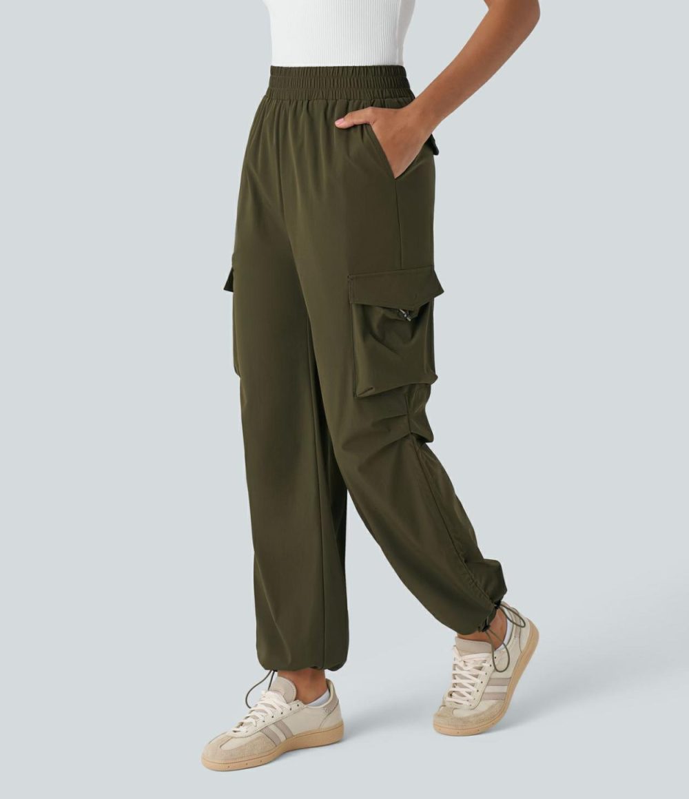 High Waisted Multiple Pockets Adjustable Drawcord Casual Cargo Pants  | Womens  Cargo Pants Cargo Pants Cargo Pants